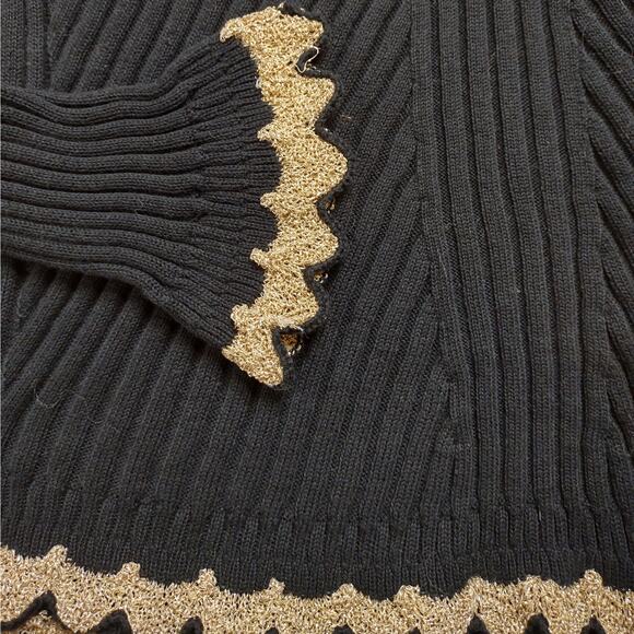 Tsumori Chisato turtleneck sweater Black gold trim vintage unique metallic M - Picture 3 of 6